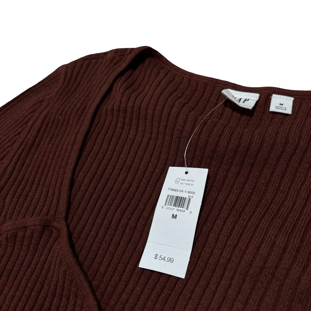 NWT GAP Women's Ribbed Sweetheart Sweater‎ Red Burgundy Long Sleeve Sz M 12x23.5